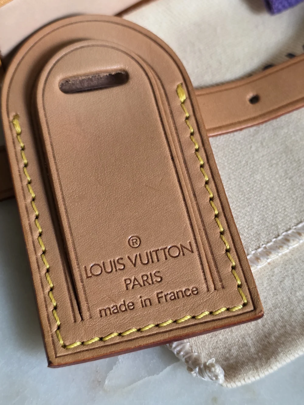 Authentic Louis Vuitton Vachetta Leather Luggage Tag W/ Dustbag & Box